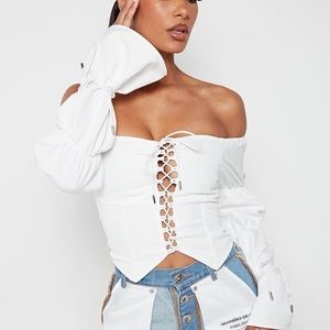 Lace Up Puff Sleeve Top